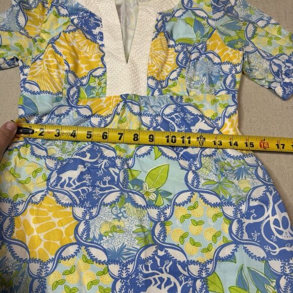 Lilly Pulitzer Andover Dress 4 Blue Yellow Lined Floral Monkey Lemon Pockets - Picture 6 of 9